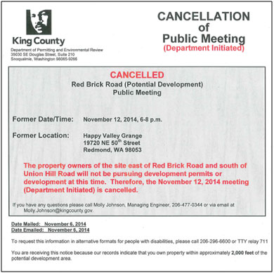 Cancellation of Public Meeting Notice - Old Red Brick Road