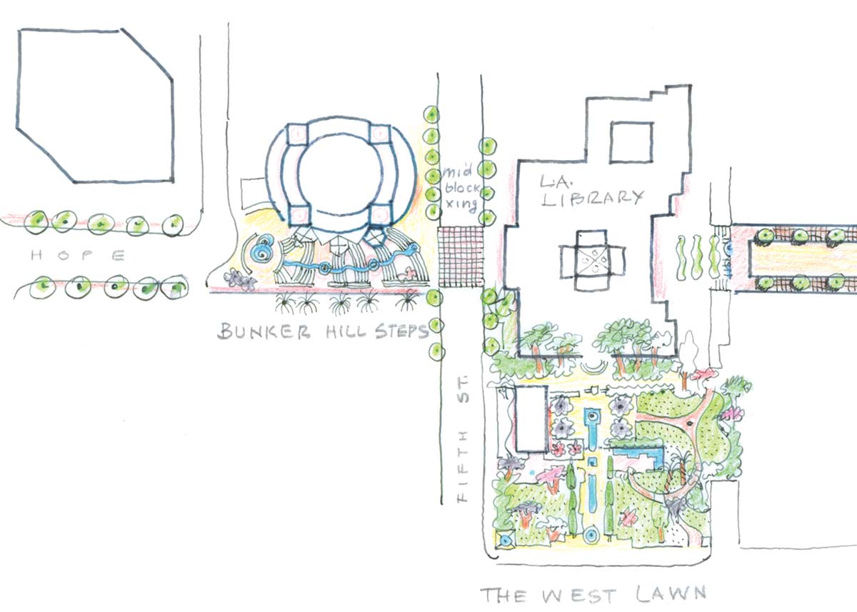 Sketch plan of the Los Angeles Open Space Network by Lawrence Halprin (Courtesy the Architectural Archives of the University of Pennsylvania, by the gift of Lawrence Halprin)