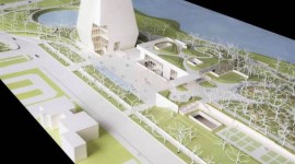 Model of the Obama Presidential Center showing the proposed 220-foot-tall tower