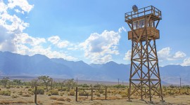 A guard tower at Manzanar Relocation Center at Lonepine, CA