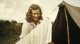 Carol Johnson camping, 1951