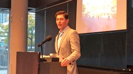 Mayor Jacob Frey of Minneapolis accepts TCLF's Stewardship Excellence Award for the rehabilitation of Peavey Plaza