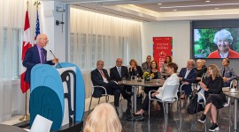 Paul Goldberger speaks during the launch of the Oberlander Prize