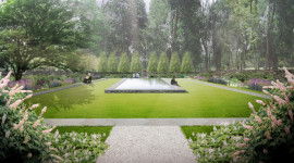 Design for a reflecting pool surrounded by expanded ADA paths and sensory plantings, The Jay Estate, Rye, NY