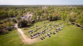 Aerial view of access route and visitors’ parking on the greensward of Overton Park - Photo by Memphis Daily News/Andrew Breig, 2016