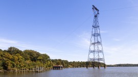 Transmission tower at Wilcox Landing, twenty miles upriver from Jamestown