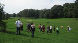 Christian Zimmerman leading the tour of Prospect Park's Long Meadow on Saturday morning