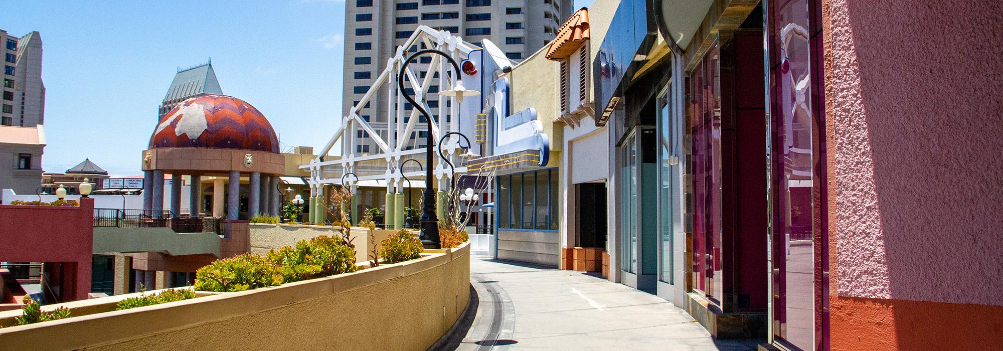 The Horton Plaza Park and Shopping Mall in Downtown San Diego