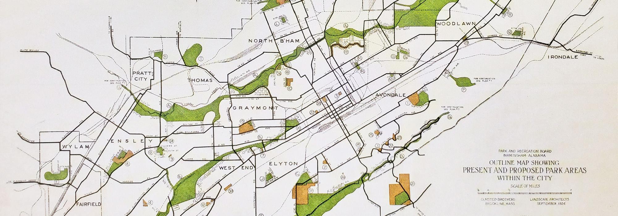 Present and proposed park areas within the city of Birmingham, 1924