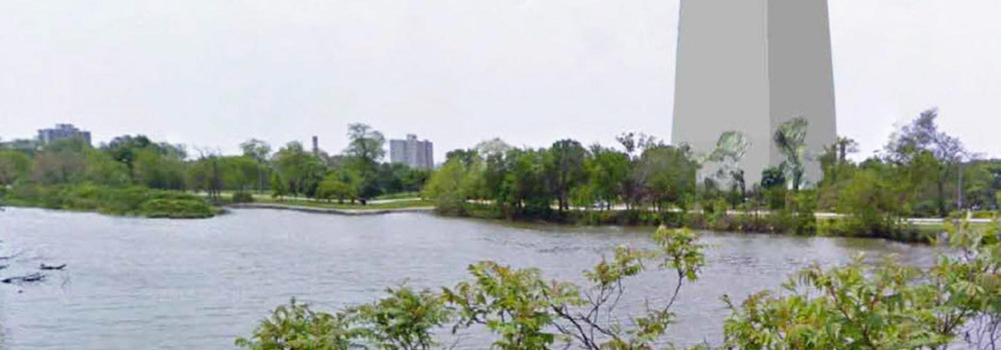 From the City of Chicago's recently released AOE, a simulation from the North Lagoon Bridge looking west toward the OPC Museum building.