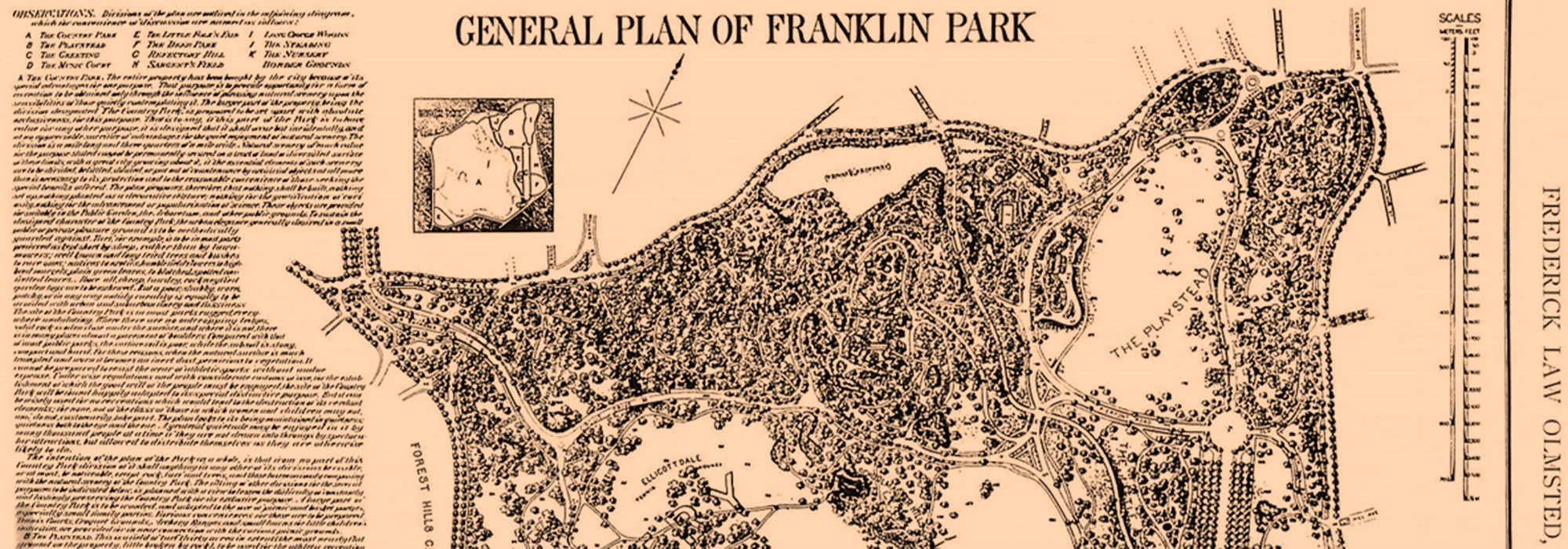 General Plan for Franklin Park, Boston. Included in P.H. Elwood’s seminal folio publication, American Landscape Architecture (1924)