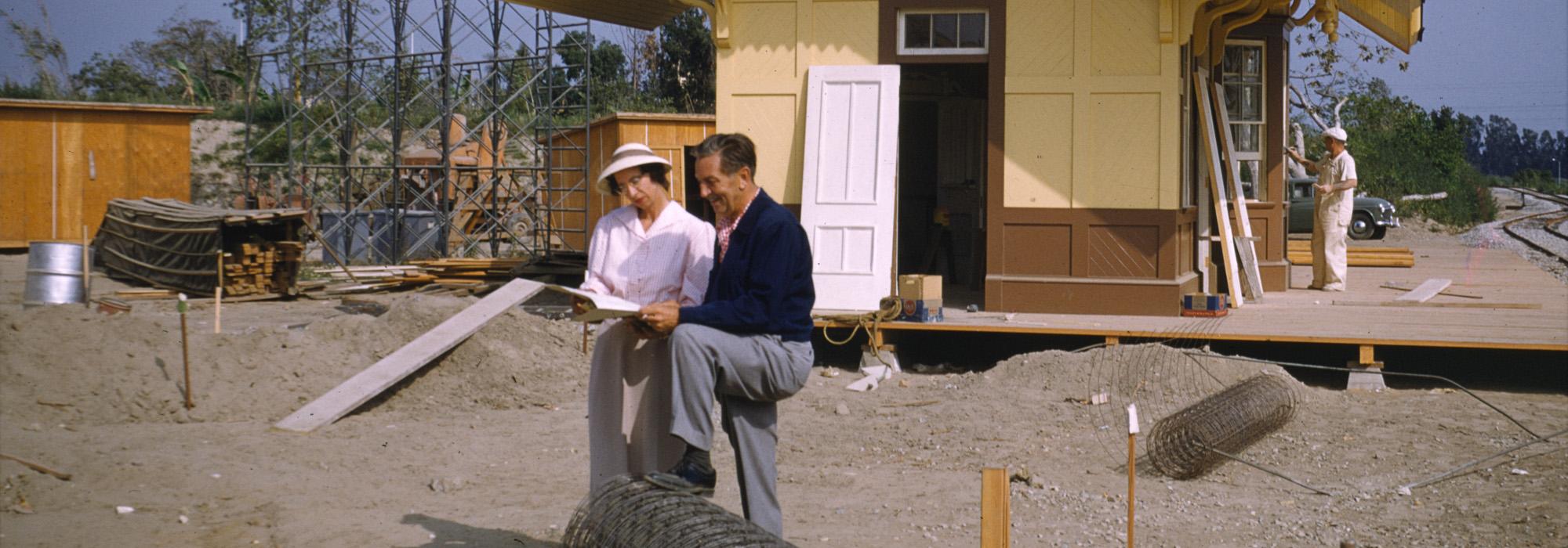 Ruth Shellhorn and Walt Disney, Disneyland, 1955. Photograph by Harry Kuesser. Courtesy of Kelly Comras.