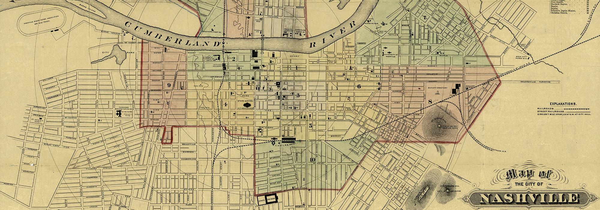 Map of The City of Nashville and Vicinity, Nashville, TN