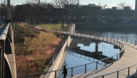 Curving walkway over water