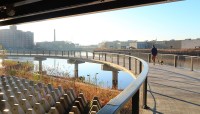 Curving walkway over water
