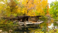 Pavilion over the pond in autumn