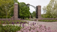 Entrance gate with flower in bloom