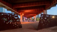 Decorative metal walls under the overpass