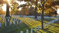 The sun rises over Arlington National Cemetery