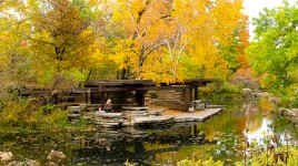 Pavilion over the pond in autumn