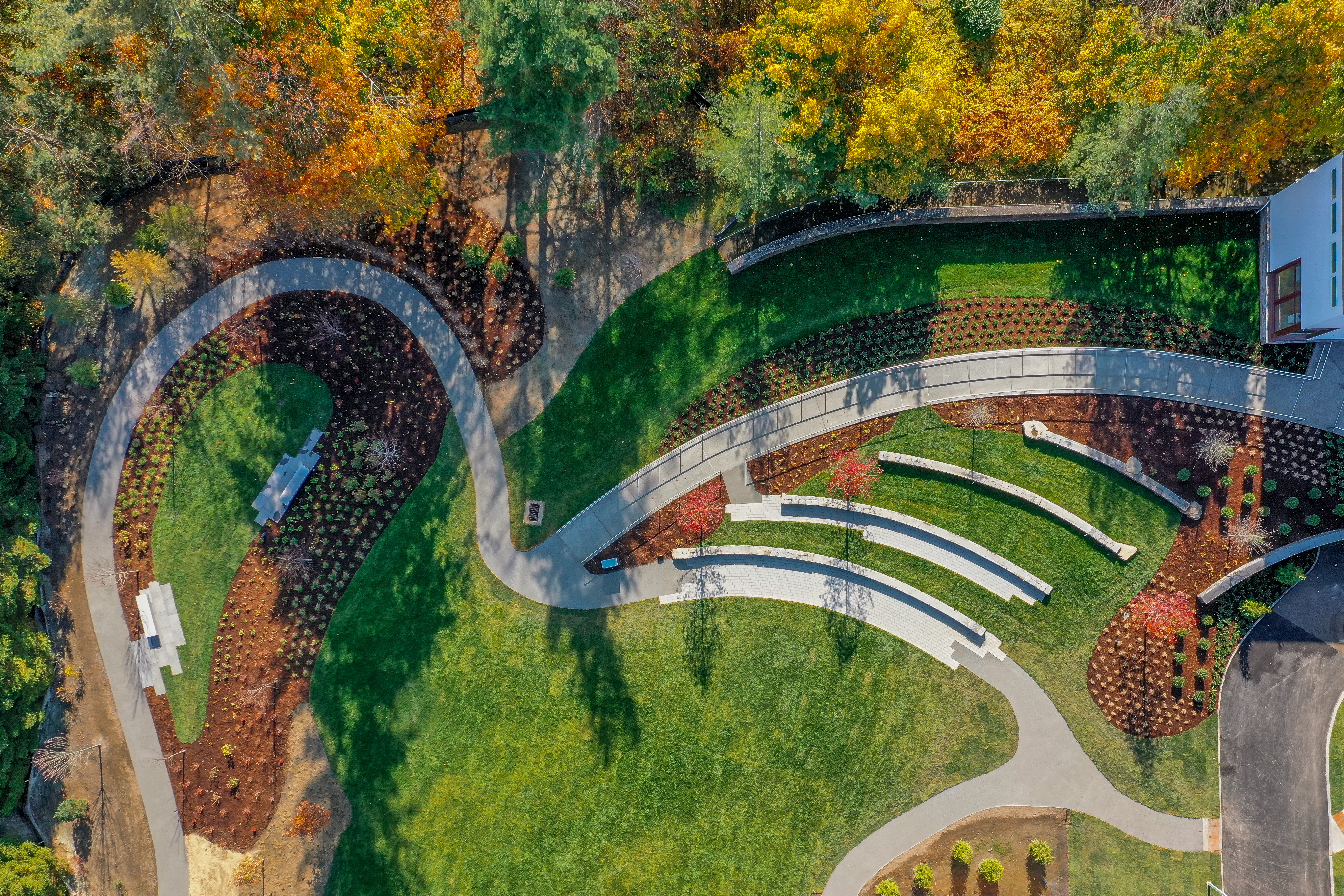 Aerial view of the Sculpture Garden at the Aldrich Contemporary Art Museum, Ridgefield, CT