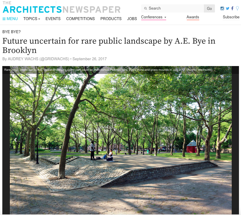 FortGreenePark_AEBye.png Future uncertain for rare public landscape by A.E. Bye in Brooklyn. Screen capture of homepage