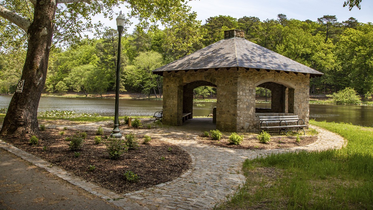 Lake and walking path at Forest Hill Park near the Forest Hill Historic District in Richmond, Virginia