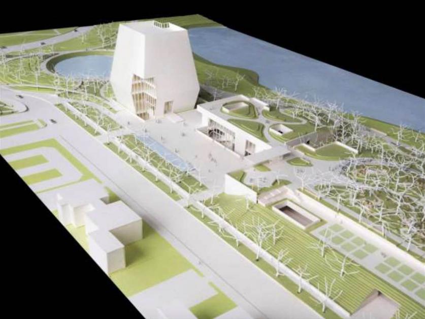 Model of the Obama Presidential Center showing the proposed 220-foot-tall tower