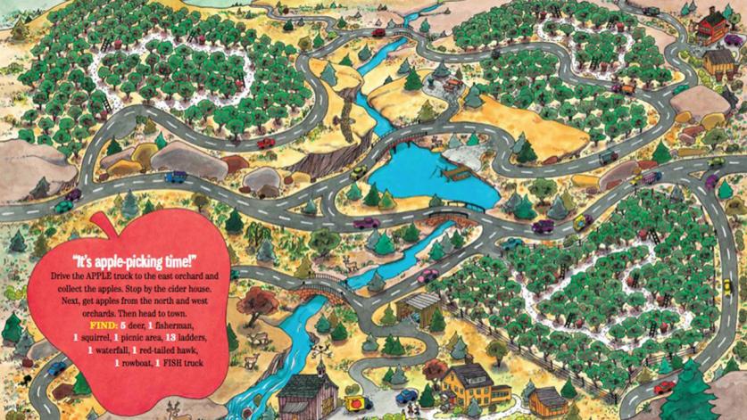 Apples_ Market_Maze.jpg "Apple Orchard" illustration by Roxie Munro from "Market Maze" (Holiday House, 2015)