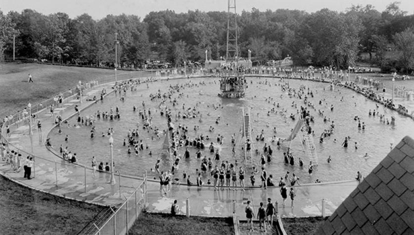Swimming Pool at Crystal Lake Park, Urbana, IL, circa 1929. Designed by Joseph C. Blair