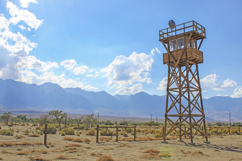 A guard tower at Manzanar Relocation Center at Lonepine, CA