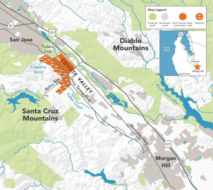 CA_SanJose_CoyoteValley_937AcresInNorthCoyoteValleyProtected_11-6-19PressRelease_Map_sig.jpg Map of the North Coyote Valley Conservation Transaction Area, courtesy Santa Clara Valley Open Space Authority.