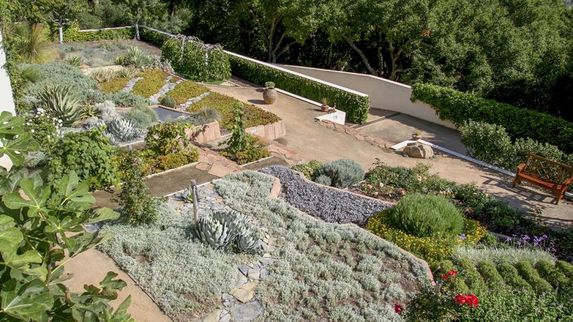 The Valentine Garden terraces step down gently from the house