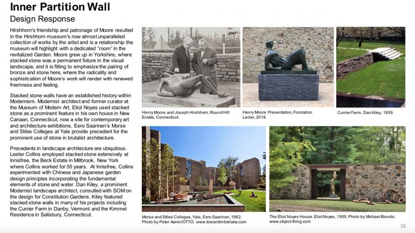 Part of the March 1, 2021 presentation featuring justifications for stone stacked walls at the Hirshhorn