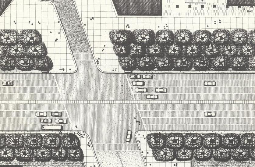A typical crossing plan of Pennsylvania Avenue as proposed in Landscape Architecture Magazine, 1970