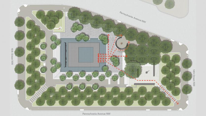Design for a World War I memorial at Pershing Park, presented to the U.S. Commission of Fine Arts on April 18, 2019