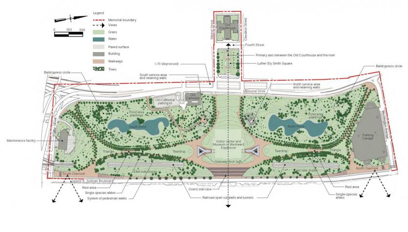 Existing conditions site plan from Jefferson National Expansion Memorial Cultural Landscape Report