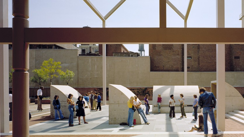 In situ viewing ports allow visitors to see archaeological remains of Franklin's house.