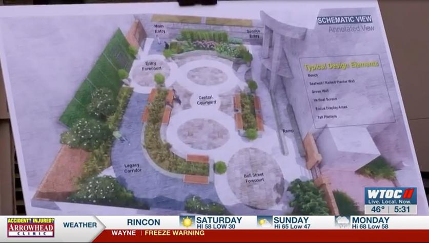 A recent rendering by BARGE, which abandons the rehabilitation plan altogether, replacing the garden with a hardscape