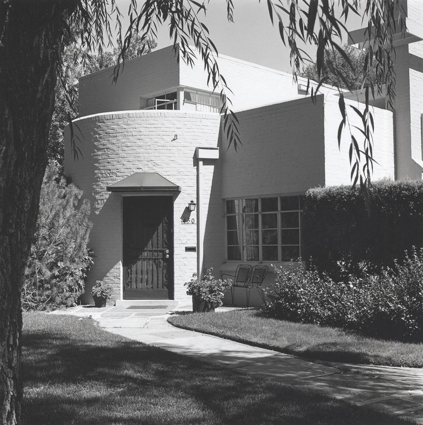 Front entry approach to a General Electric demonstration house, Denver, planted 1936, shown here in 1977.