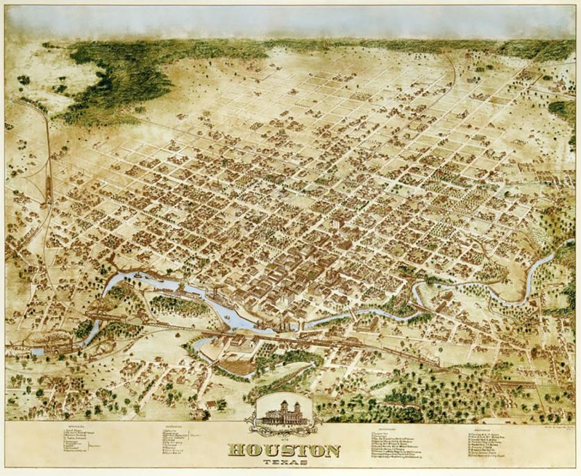 1873 map of Houston, Texas, created by Augustus Koch