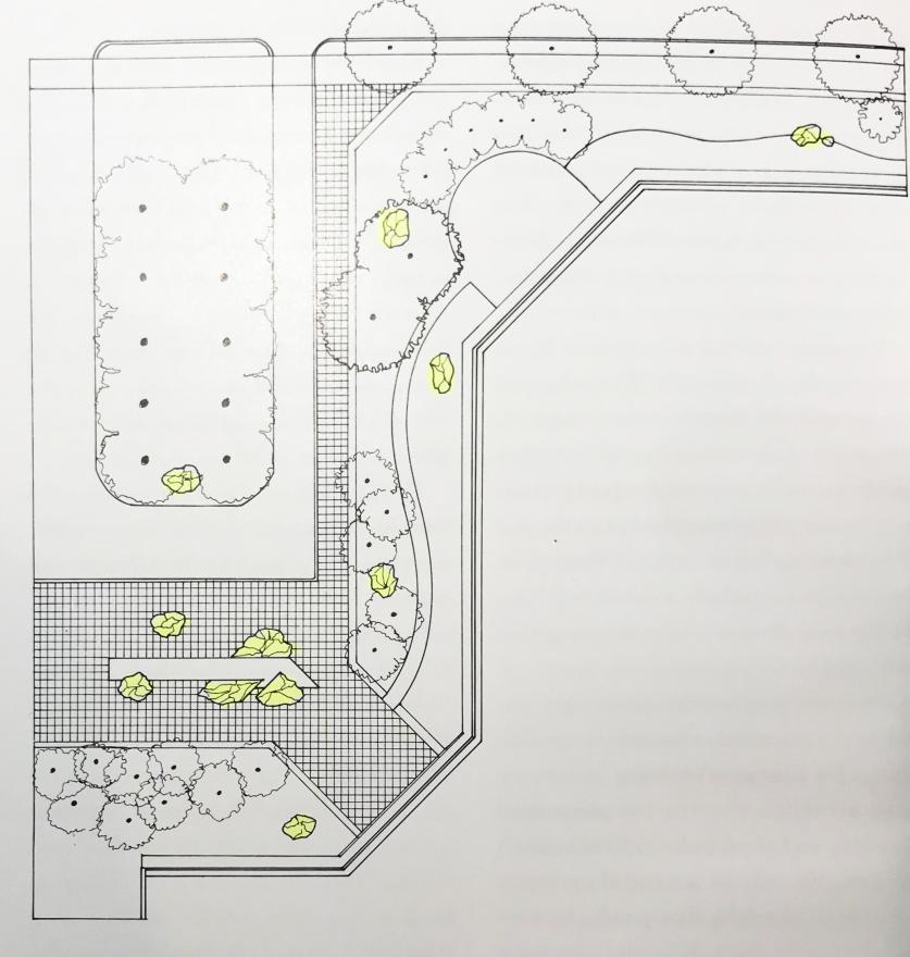 MARABAR_Original Site Plan for MARABAR_Sig.jpg Original site plan of MARABAR showing all twelve boulders (highlighted in yellow) and the rectangular water feature.