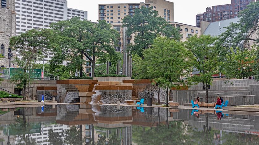 Peavey Plaza after 2019 rehabilitation, Minneapolis, MN