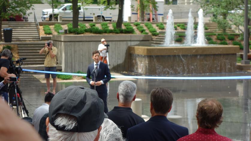 MN_Minneapolis_PeaveyPlaza_byCharleneRoise_2019_014_sig.jpg Mayor Jacob Frey speaks during the Grand Reopening of Peavey Plaza, Minneapolis, MN