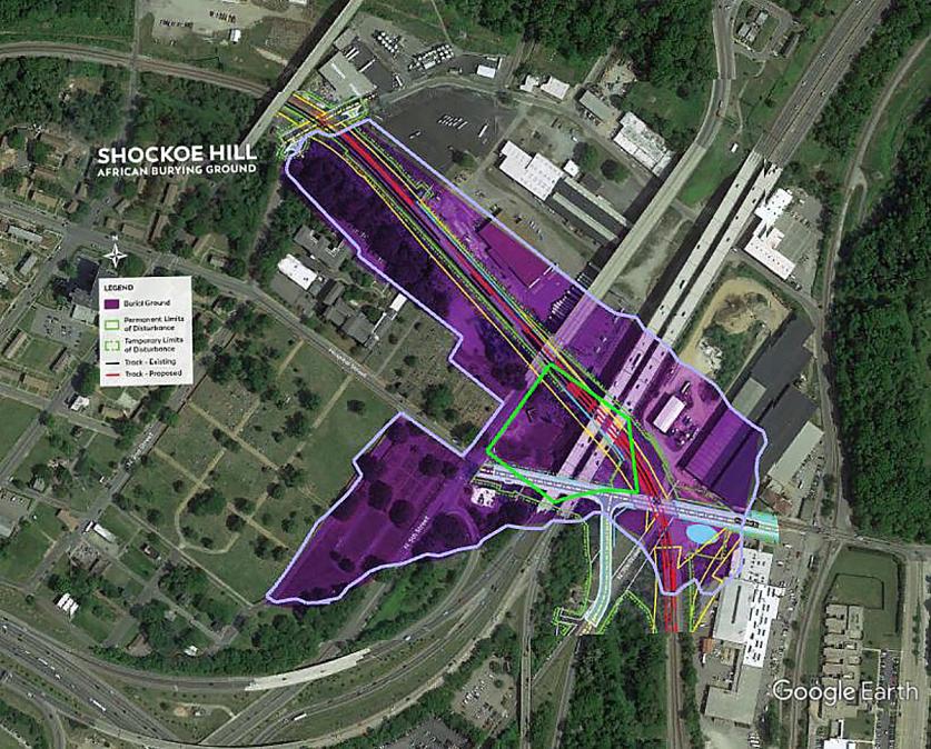 Map of Shockoe Hill African Burying Ground boundaries showing proposed high speed rail lines in red-crop.jpg