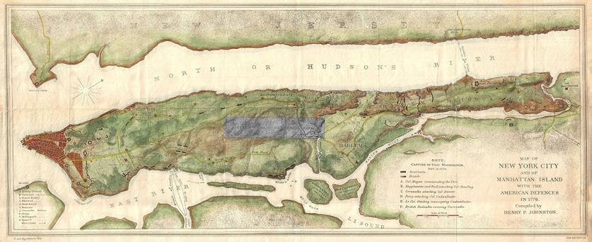 Map_of_New_York_City_1878_Bien_and_Johnson__During_the_Revolutionary_War.jpg Map of NYC with American defenses in 1776, the black and white area is the site of Central Park