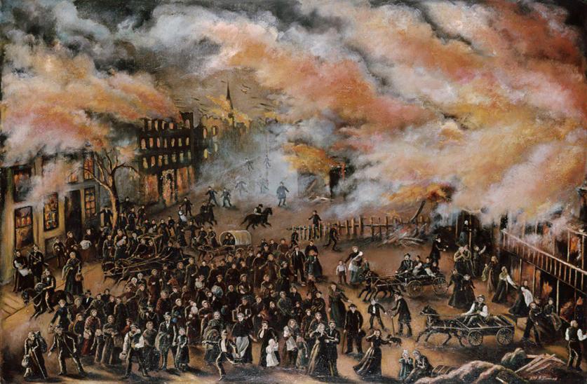MemoriesOfTheChicagoFire1871_JuliaLemos_CourtesyChicagoHistoryMuseum_1912.jpg Memories of the Chicago Fire, 1871.