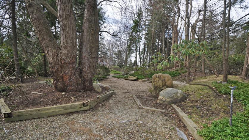 NJ_UpperSaddleRiver_Texwipe_Rotting timber walls and bench beside the path. 2014. Photo courtesy EarthCam._sig.jpg Rotting timber walls and bench beside the path. 2014.