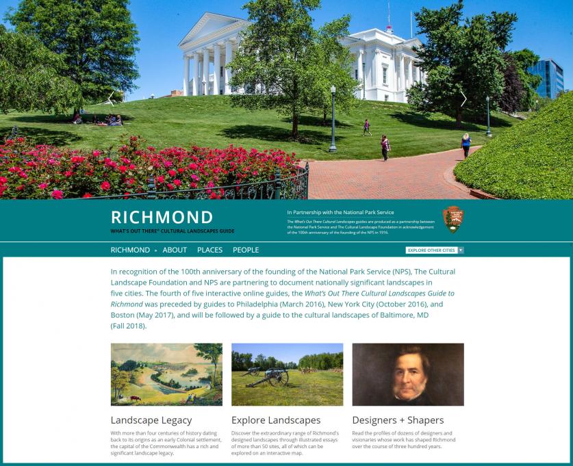 Landing page for What’s Out There Cultural Landscape Guide to Richmond produced in collaboration with the National Park Service