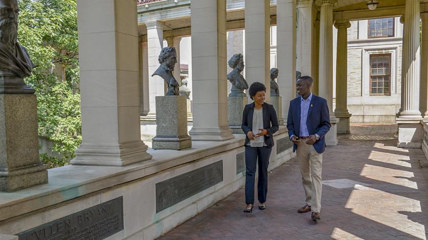 Kaplan Scholars walking in the Hall of Fame for Great Americans (included in Landslide 2018: Grounds for Democracy), Bronx Community College, Bronx, NY